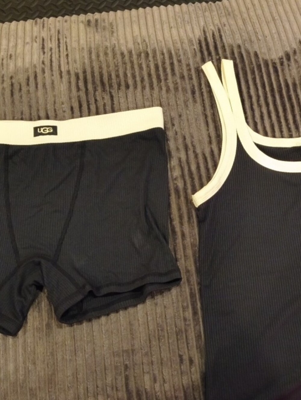 UGG Black Ribbed Tank and Shorts Set with Cream Trim